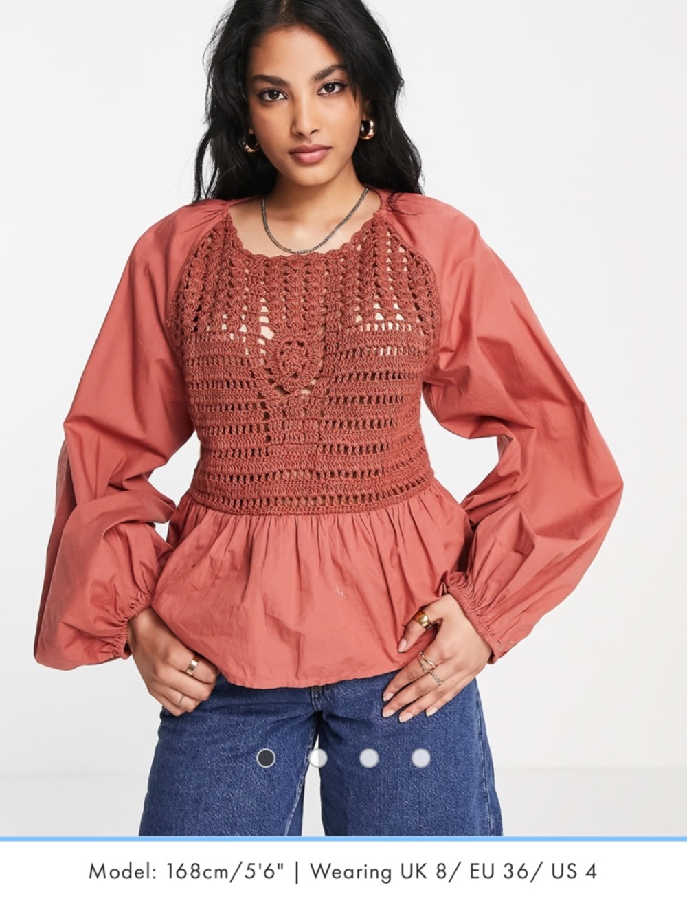 ASOS Design Long Sleeve Top with Crochet Detail‎ and Tie Waist Open Back boho